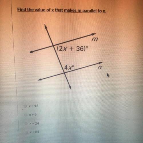 Find the value of x that makes m parallel to n