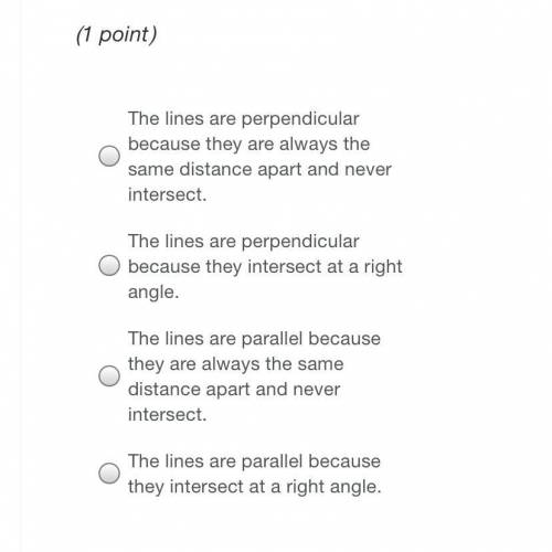 Determine whether the pair of lines appear to be parallel or perpendicular.

.. There’s just two l