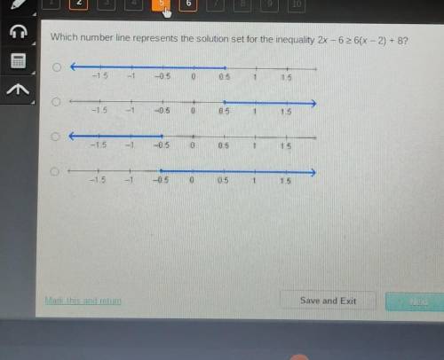 Which number line represents the solution set for the inequality 2x-62 6(x-2) + 8?