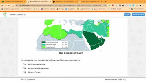 According to the map, during the life of Muhammad, Muslim rule was limited to
