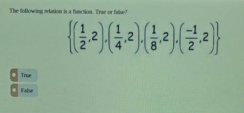 The following relation is a function true or false