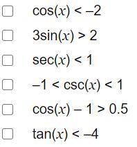 Which of the following inequalities have no solution over all real numbers? Check all that apply.
