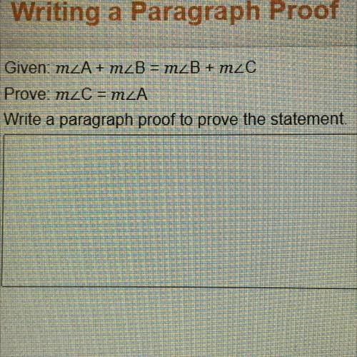 Plz help
15 points!!
Provide a paragraph proof to the problem in the picture.