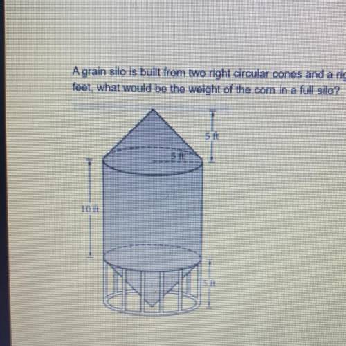 A grain silo is built from two right circular cones and a right circular cylinder with internal mea