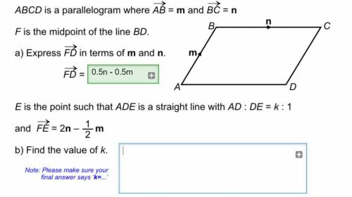 ABCD is a parallelogram where AB = m and BC = n (vectors)