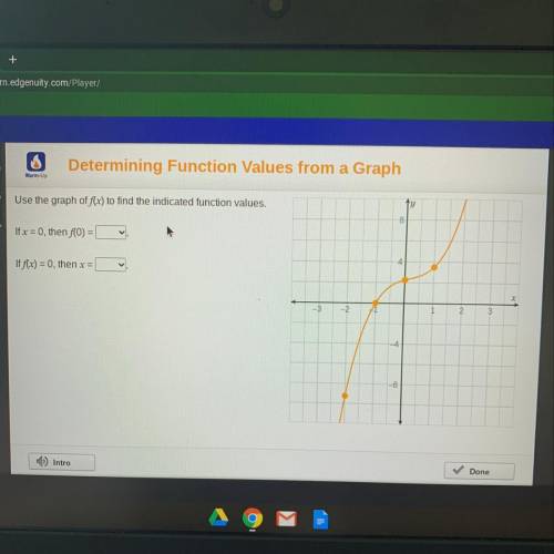 Use the graph of f(x) to find the indicated function values.

8
If x = 0, then fo) =
If f(x) = 0,