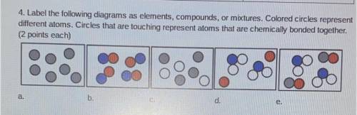 4. Label the following diagrams as elements, compounds, or mixtures. Colored circles represent

di