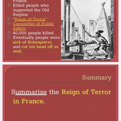 Can someone help me? What should I summarize from the Region of Terror in France? There’s more slid