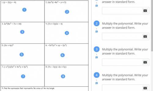13 points! Multiply each and write in standard form. 1-8 you do not have to give explanation but it