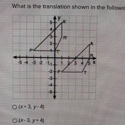 What is the translation shown in the following graph?

O (X+3, y-4)
O (X-3, y+4)
O (x+4, y-3)
O (X