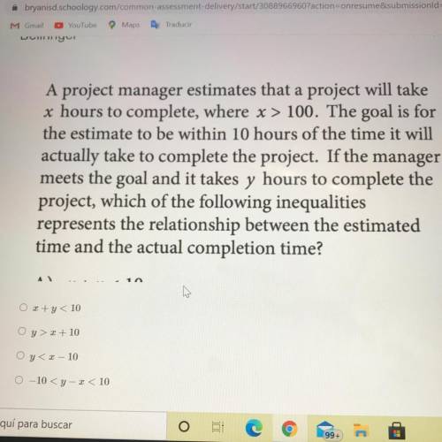 Plisss some one can help me!!!

A project manager estimates that a project will take
x hours to co