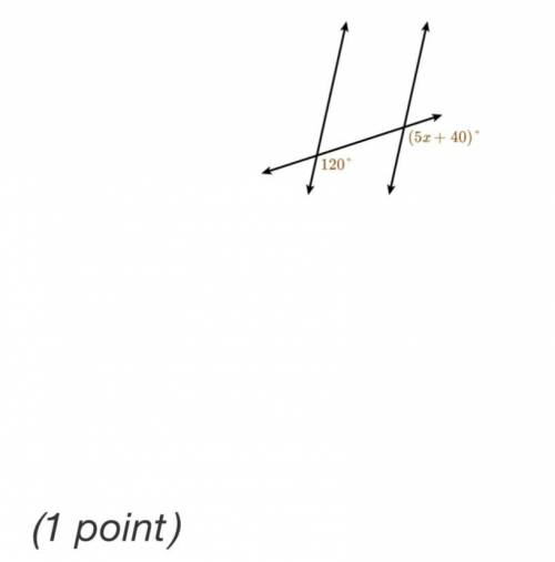 The figure shows a transversal crossing two parallel lines. What is the value of x?