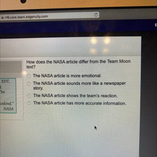 How does the NASA article differ from the Team Moon

text?
The NASA article is more emotional.
The