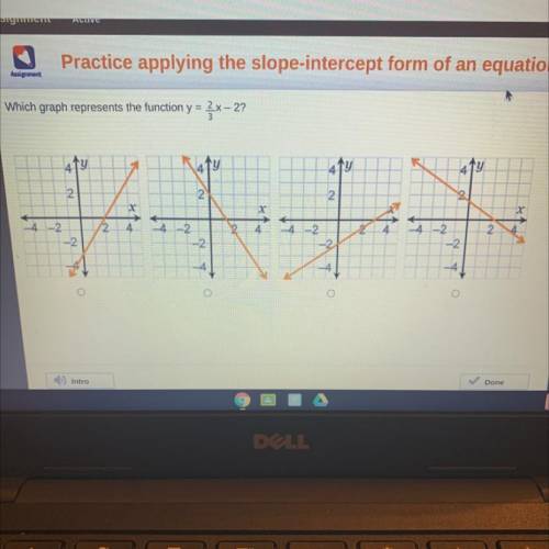 Which graph represents the function y = 2/3x -2.?