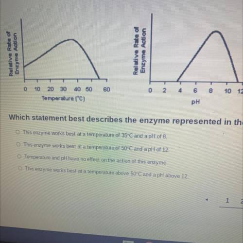 Which statement best describes the enzyme represented in the graphs?

O This enzyme works best at