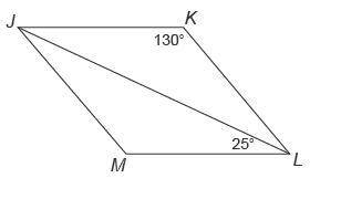 JKLM is a parallelogram. What is the measure of ∠KLJ? Enter your answer in the box. ∠KLJ = ° Paral