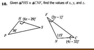 Find the values of x,y,z