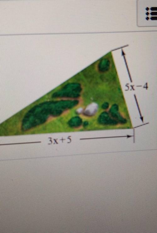 The perimeter of the triangular park shown on the right is 16x - 1. What is the missing length?

(