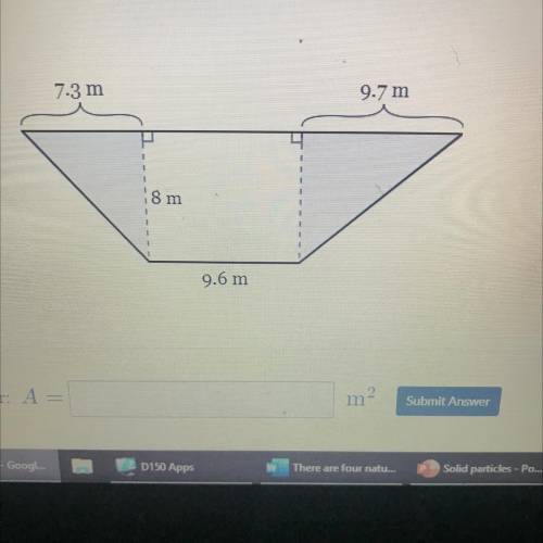 What is the total area, in square meters, of the shaded sections of the trapezoid

below?
7.3 m
9.