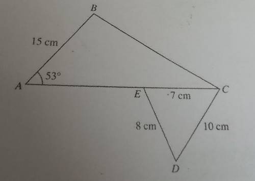 3. The diagram shows a triangle ABC and a triangle CDE. AEC is a straight line.

 
Given AB = 15 cm