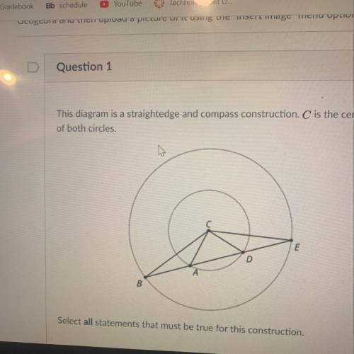 Question 2

2 pts
Line CD is the perpendicular bisector of segment AB. The lines intersect
at poin
