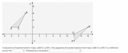 A sequence of transformations maps ∆ABC to ∆A′B′C′. The sequence of transformations that maps ∆ABC