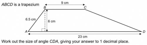 ABCD is a trapezium work out the size of angle CDA give answer to 1 decimal place