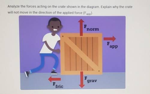 SOMEONE HELP ME PLS!!

analyze the forces acting on the crate showen in the diagram. Explain why t