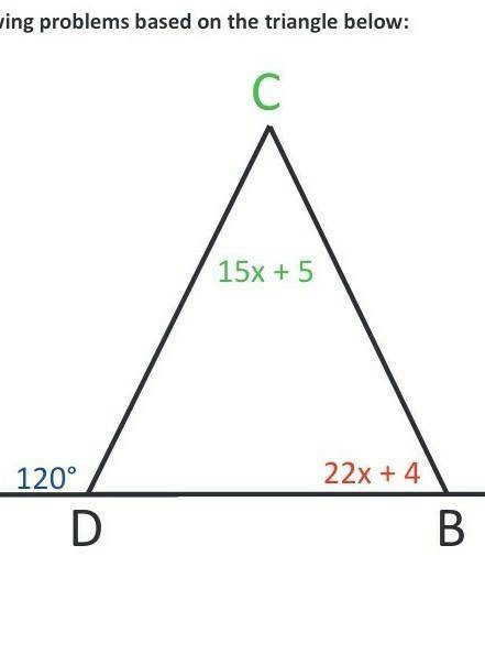 Use the triangle to solve these questions.

find x. find measure of angle B.find measure of angle