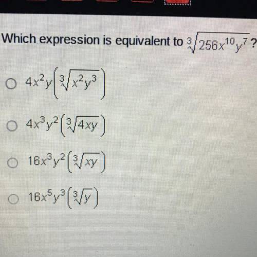 Which expression is equivalent to 3/256x10y?

0 4x²y
4xy?(/4xy)
16x?y? (VW)
16xy (39)
please help