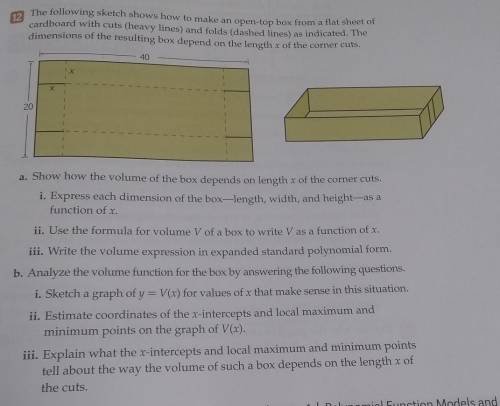 The following sketch shows how to make an open-top box from a flat sheet of cardboard with cuts (he