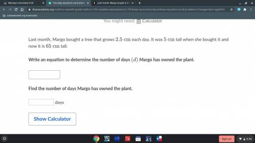 Last month, Margo bought a tree that grows 2.5 \text{ cm}2.5 cm2, point, 5, start text, space, c, m
