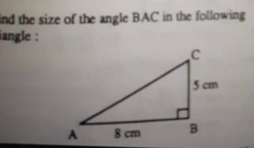 Find the size of the angle BAC in the following triangle: