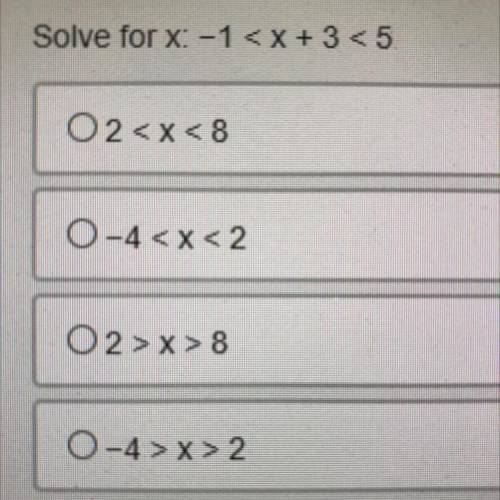 Solve for x: -1 < x + 3 < 5
