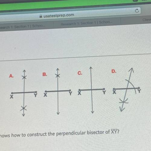 Which construction correctly shows how to construct a perpendicular bisector ok XY?

A). a
B). b
C