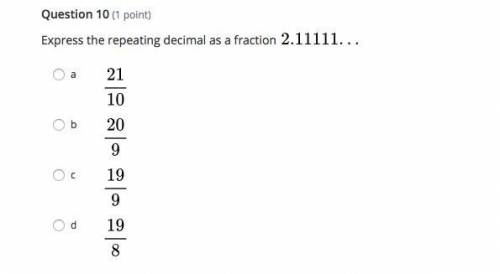 Express the repeating decimal as a fraction \large 2.11111...