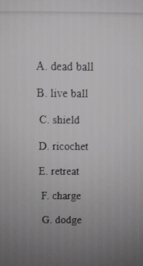 Dodgeball vocabulary

1. To elude or evade  2. To Shield or Prevent 3. Signal to move anywhere on