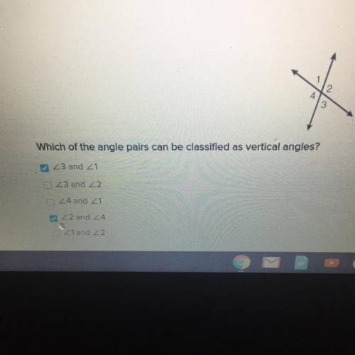 X
Which of the angle pairs can be classified as vertical angles?