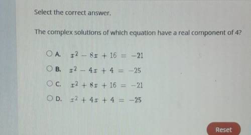 The complex solutions of which equation have a real component of 4.

(I'm not sure of what this i
