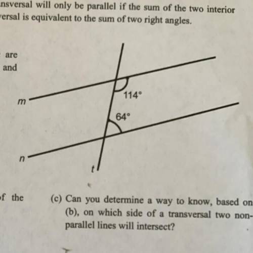In the diagram shown, lines m and n are

crossed by transversal line t. Why are m and
n not parall