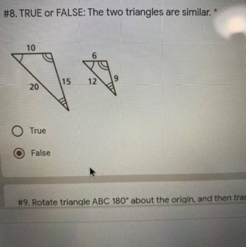 True or false the two triangles are similar
