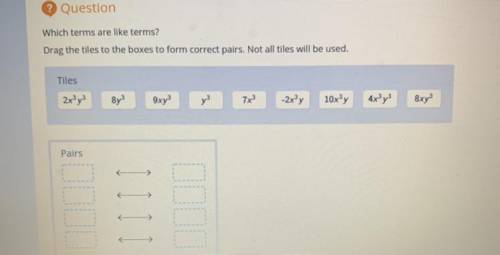 Which terms are like terms?

 Drag the tiles to the boxes to form correct pairs. Not all tiles wil