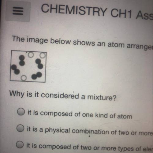 The imagine below shows an atom arrangement.

Why is it considered a mixture?
a) it’s composed of