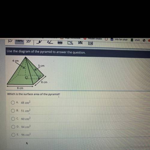 Use the diagram of the pyramid to answer the question. Which is the surface area of the pyramid?