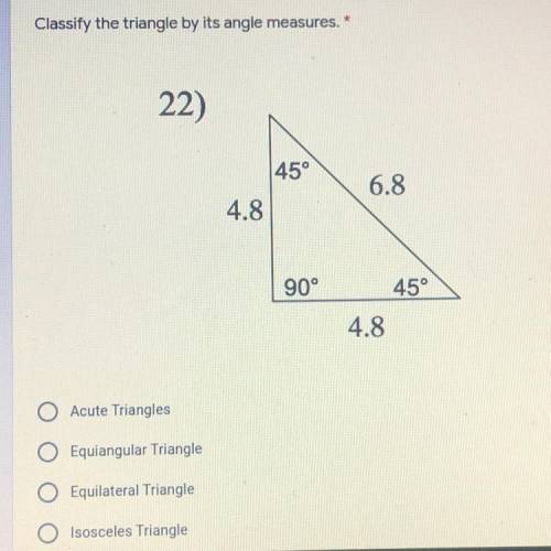 Classify the triangle by its angle measures.