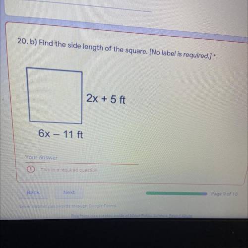 PLZ HELP I WILL MARK BRAILNLEIST!! 20. b) Find the side length of the square. [No label is required