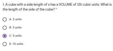 A cube with a side length of x has a VOLUME of 125 cubic units. What is the length of the side of t