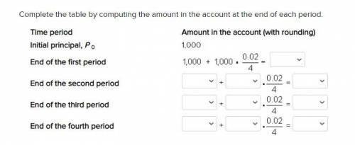 ANSWER ASAP

Complete the table by computing the amount in the account at the end of each period.