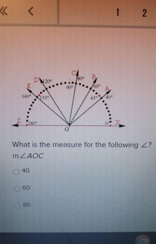 What is the measure for the following angle?AOC