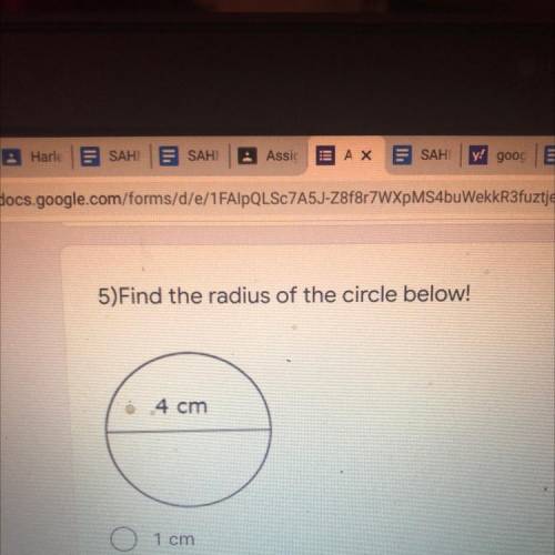 5)Find the radius of the circle below!
4 cm